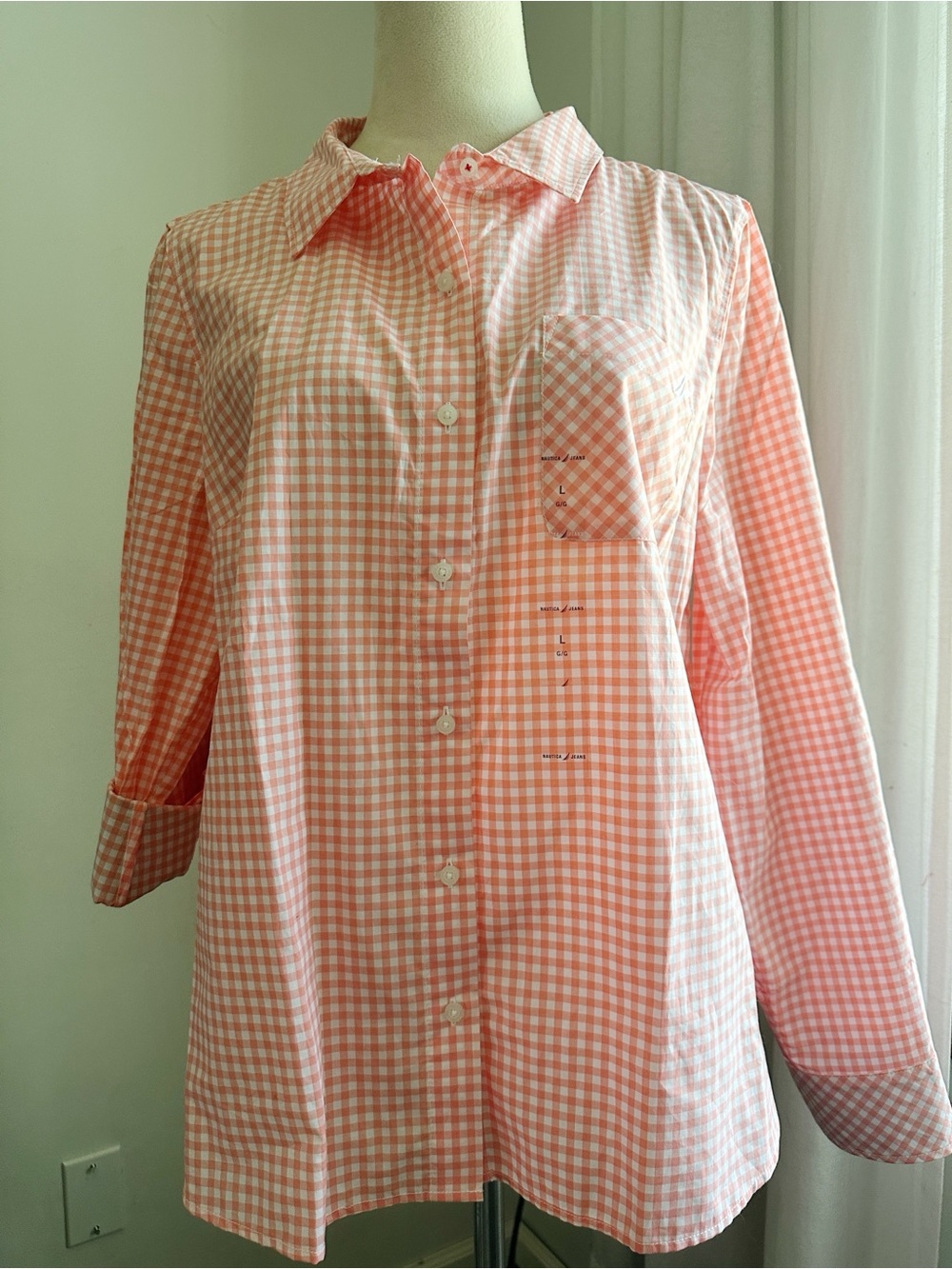 Nautica New with Tags Women’s Salmon Pink Gingham Button-Down Shirt